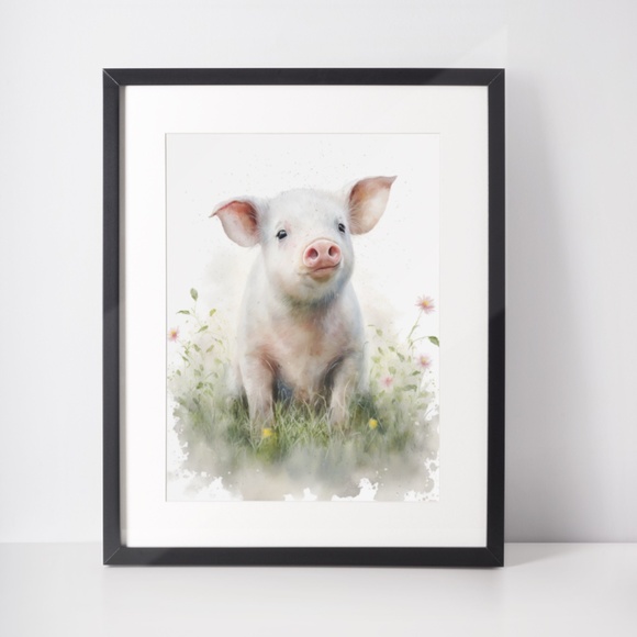 Watercolor Cute Floral Farm Pig Wall Art Illustration Print Poster Unframed - Picture 2 of 7